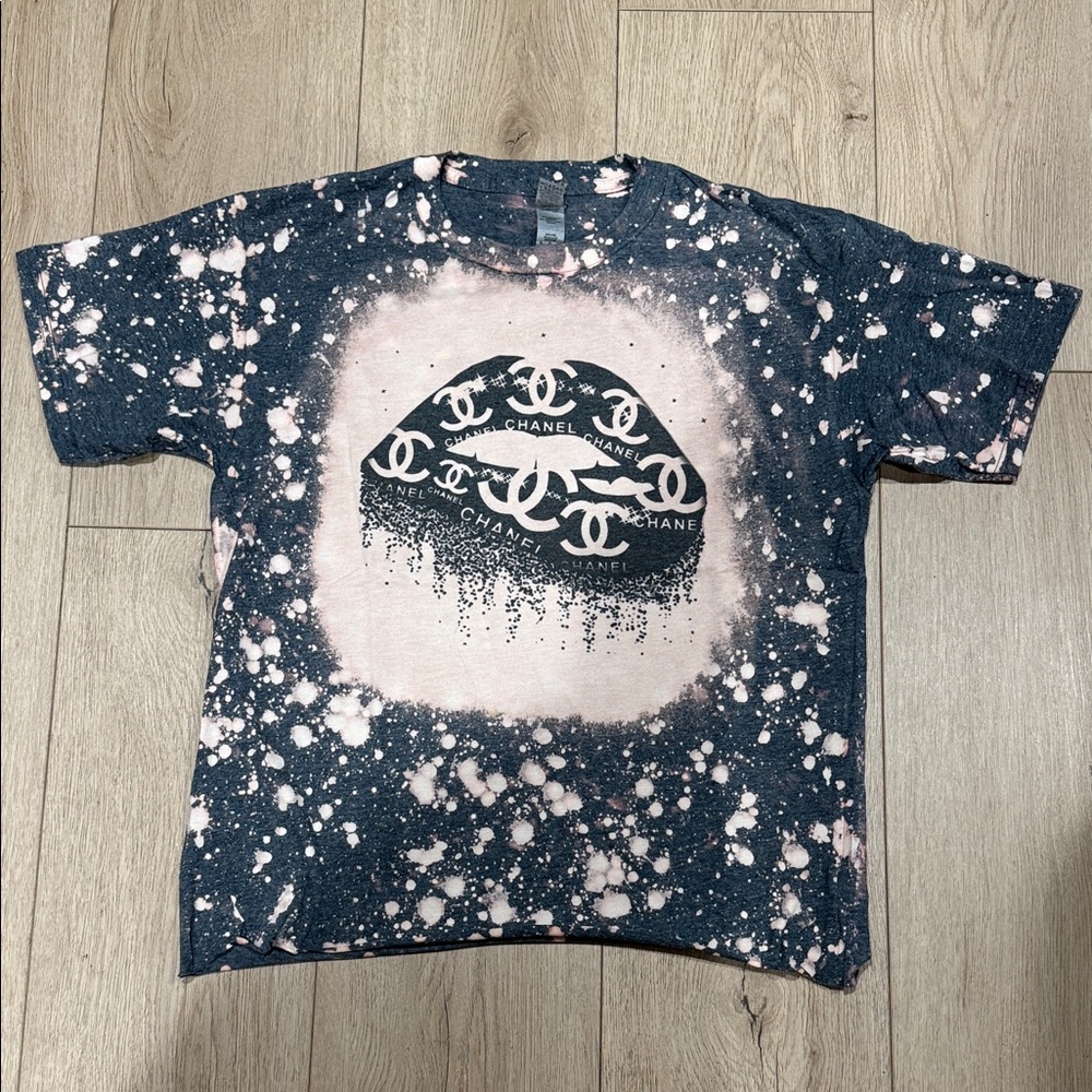 CHANEL Black and Pink Bleached Logo Tee